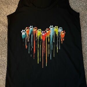 Black Tank Top with Colorful Dripping Heart Design